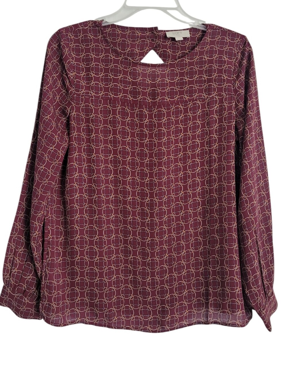 Loft Burgundy Chain Print Long Sleeve Blouse